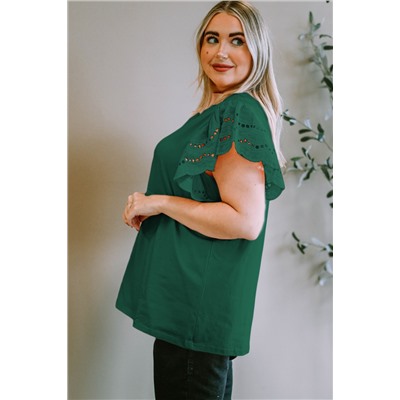 Green Plus Size Flutter Sleeve Top