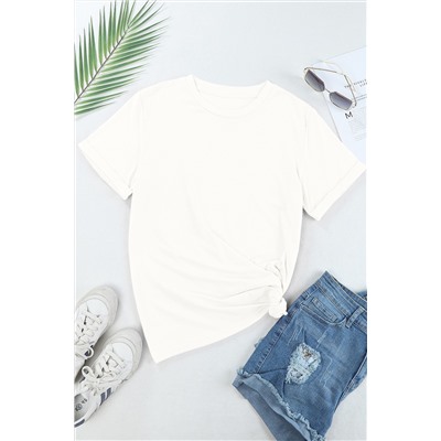 White Casual Plain Crew Neck Tee