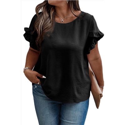 Black Ruffled Short Sleeve Plus Size Top