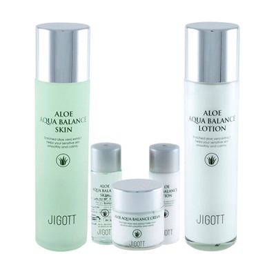 Jigott Набор для лица с экстрактом алоэ / Aloe Aqua Balance Skin Care 3 Set, 150 мл*2, 50 мл, 30 мл*2