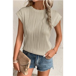 Apricot Wavy Texture Cap Sleeve Top