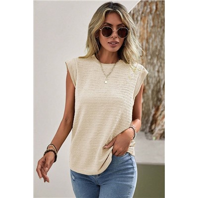 Beige Solid Textured Batwing Sleeve Crew Neck T Shirt