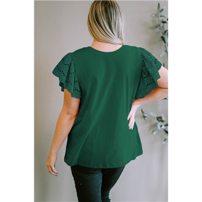 Green Plus Size Flutter Sleeve Top