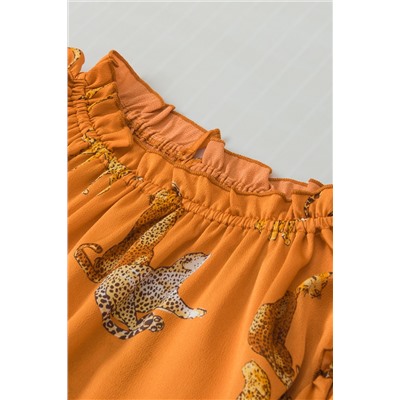 Orange Cheetah Printed Ruffled Sleeve Blouse