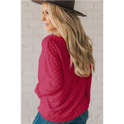 Rose Red Solid Textured Thumbhole Sleeve Top