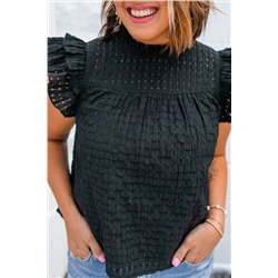 Black Hollowed Texture Ruffle Sleeve Blouse