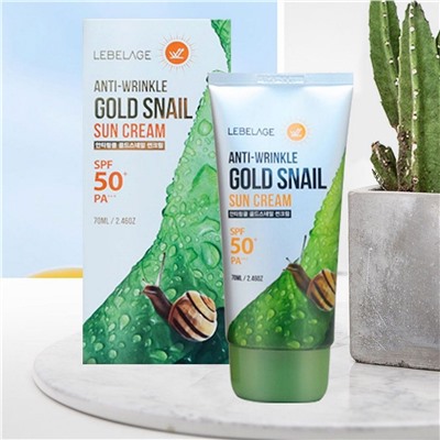 Lebelage Солнцезащитный крем для лица с муцином улитки / Anti-Wrinkle Gold Snail Sun Cream SPF50+PA+, 70 мл