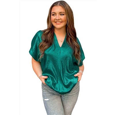 Skobeloff Metallic Look V Neck Plus Size Tee