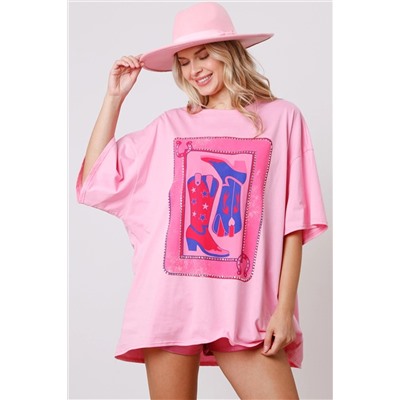 Pink Cowgirl Boots Card Western Graphic T Shirt