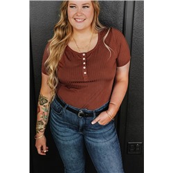 Chestnut Plus Size Ribbed Knit Henley Tee