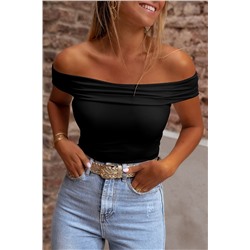 Black Folded Off Shoulder Slim Top