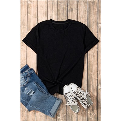 Black Casual Plain Crew Neck Tee