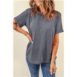 Gray Casual Plain Crew Neck Tee