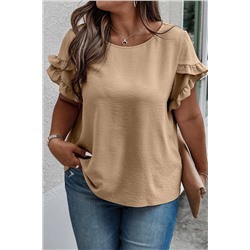 Light French Beige Ruffled Short Sleeve Plus Size Top