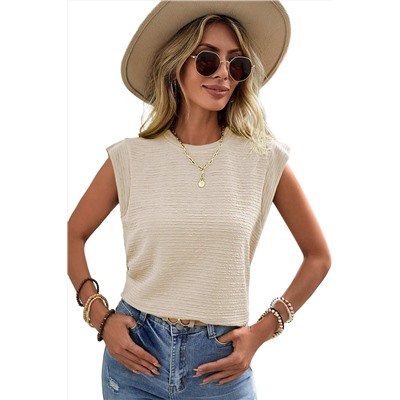 Beige Solid Textured Batwing Sleeve Crew Neck T Shirt