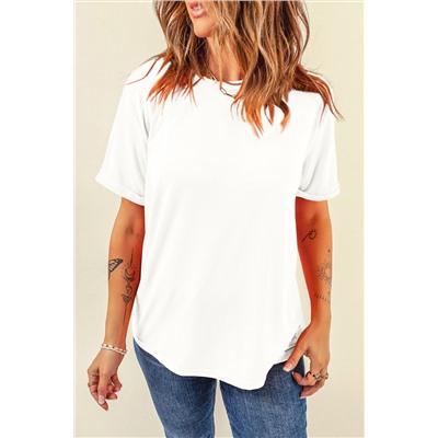 White Casual Plain Crew Neck Tee