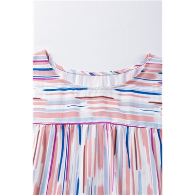 White Multicolor Striped Splash Half Sleeve Blouse