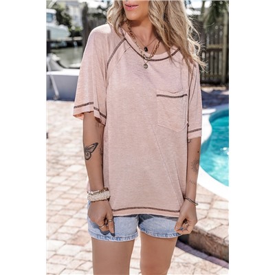 Dusty Pink Exposed Seam Detail Loose T-shirt