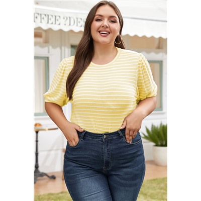 Yellow Stripe Short Puff Sleeve Plus Size Jumper