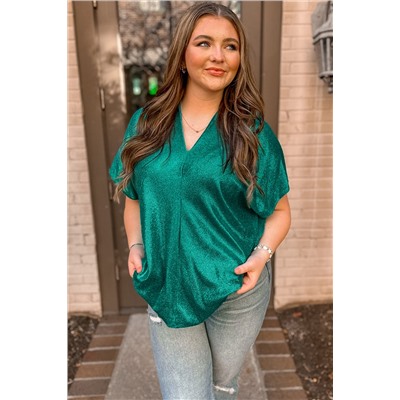 Skobeloff Metallic Look V Neck Plus Size Tee