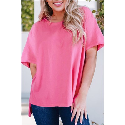 Rose Red Sequined Fringe Wing High-low Hem T-shirt