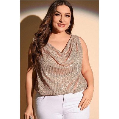 Apricot Plus Size Drape Front Sequined Tank Top