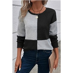 Black Color Block Textured Drop Shoulder Top