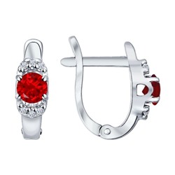 Серьги из серебра с корундами рубиновыми (синт.) и фианитами, 84020016