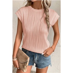 Pink Wavy Texture Cap Sleeve Top