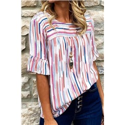 White Multicolor Striped Splash Half Sleeve Blouse