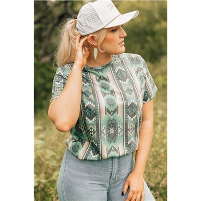 Green Retro Aztec Print Plus Size T-shirt