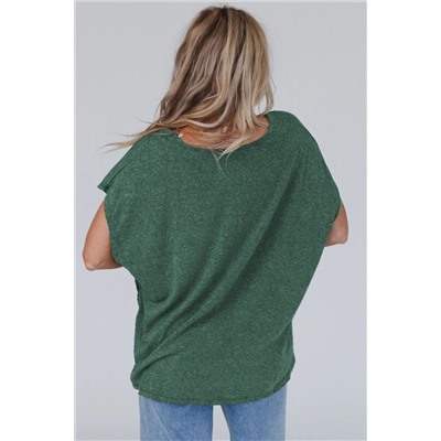 Blackish Green Crochet Lace Detail Oversized Tee