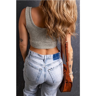 Light Grey Stretchy Knitted Sleeveless U Neck Crop Top