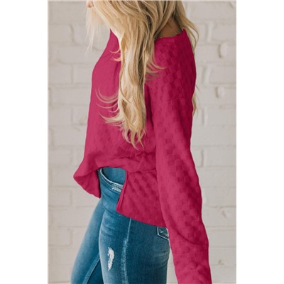 Rose Red Solid Textured Thumbhole Sleeve Top