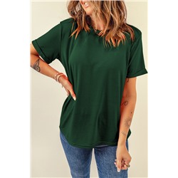 Green Casual Plain Crew Neck Tee