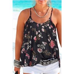 Black Plus Size Floral Strappy Racerback Top