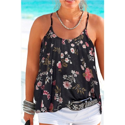 Black Plus Size Floral Strappy Racerback Top