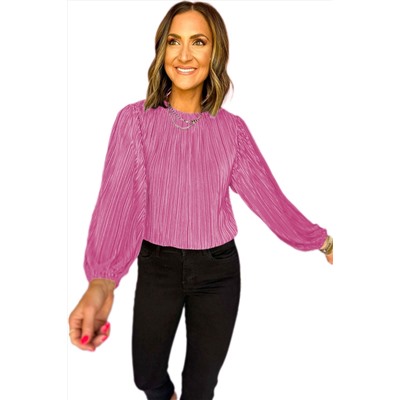 Bonbon Pleated Luster Long Sleeve Blouse