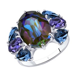 Кольцо из серебра с голубыми кристаллами Swarovski, 94013055