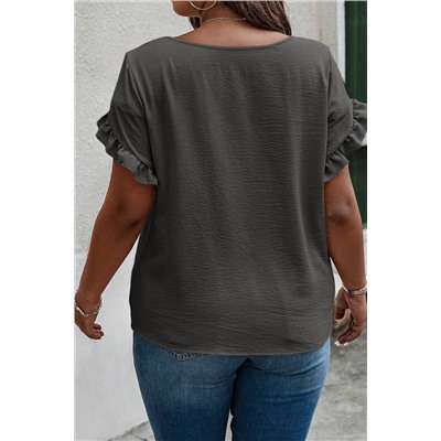 Dark Grey Ruffled Short Sleeve Plus Size Top