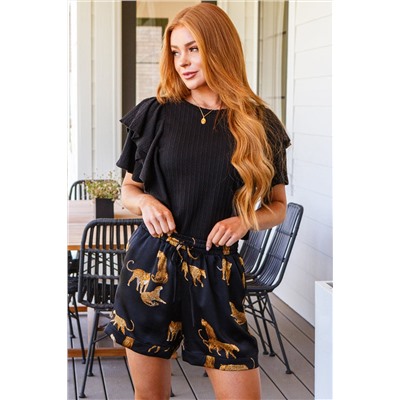 Black Braided Textured Ruffled Sleeve Top