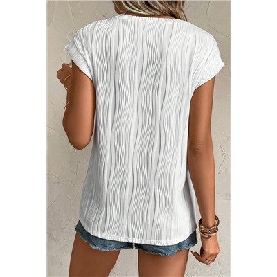 White Wavy Texture Cap Sleeve Top