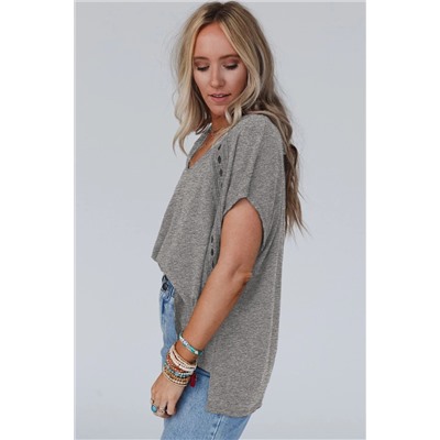 Gray Crochet Lace Detail Oversized Tee