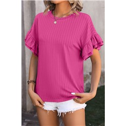 Bright Pink Ruffle Sleeve Textured Top