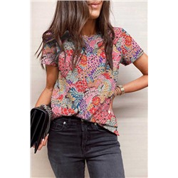 Red Short Sleeve Slim Fit Floral T Shirt