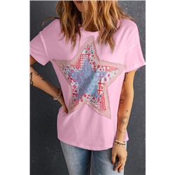 Pink Star Patchwork Loose T-shirt