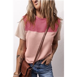 Pink Rib Textured Colorblock T Shirt